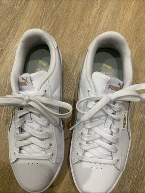 Puma White Leather Low-Top Sneakers with Gold Logos